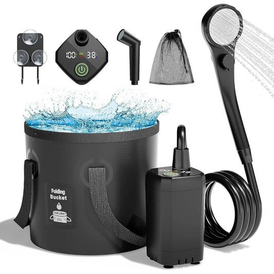MORIKO Portable Camping Shower With Rechargeable Pump And LED Display