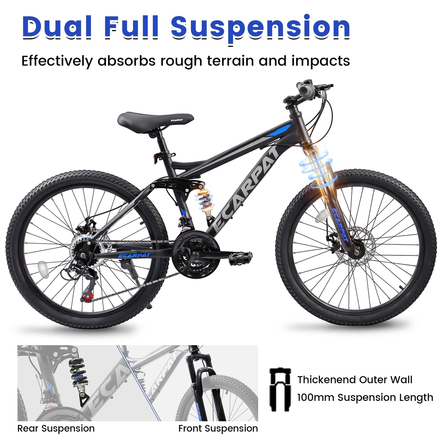 Ecarpat Dual Full Suspension Mountain Bike With 21 Speeds