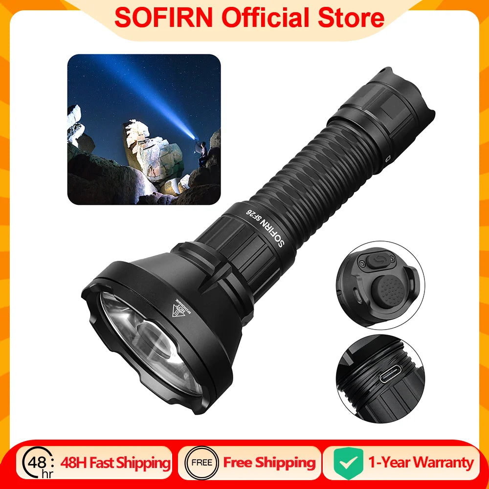 Sofirn SF26 21700 Tactical Flashlight 2000lm 964m Long-Range USB C Rechargeable Torch with Double Tail Switch IPX-8