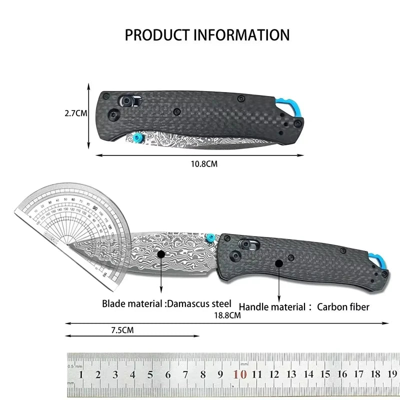 DIY Supplies BM 535 Damascus Folding Knife Carbon Fiber Handle