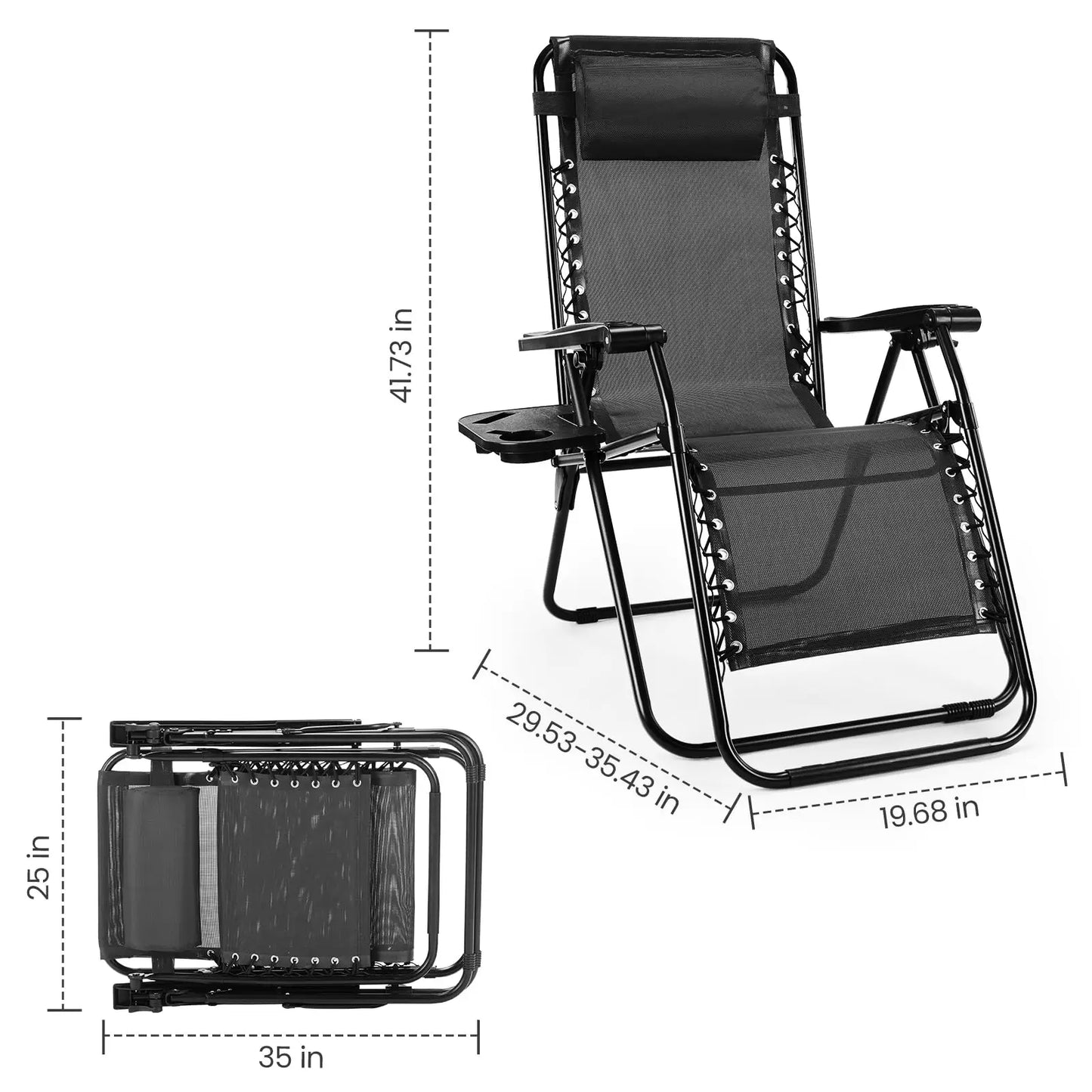 JHK Zero Gravity Portable Recliner Camping Patio Outdoor Garden Lounge Chair with Cup Holder Trays Adjustable Pillow for Backyard