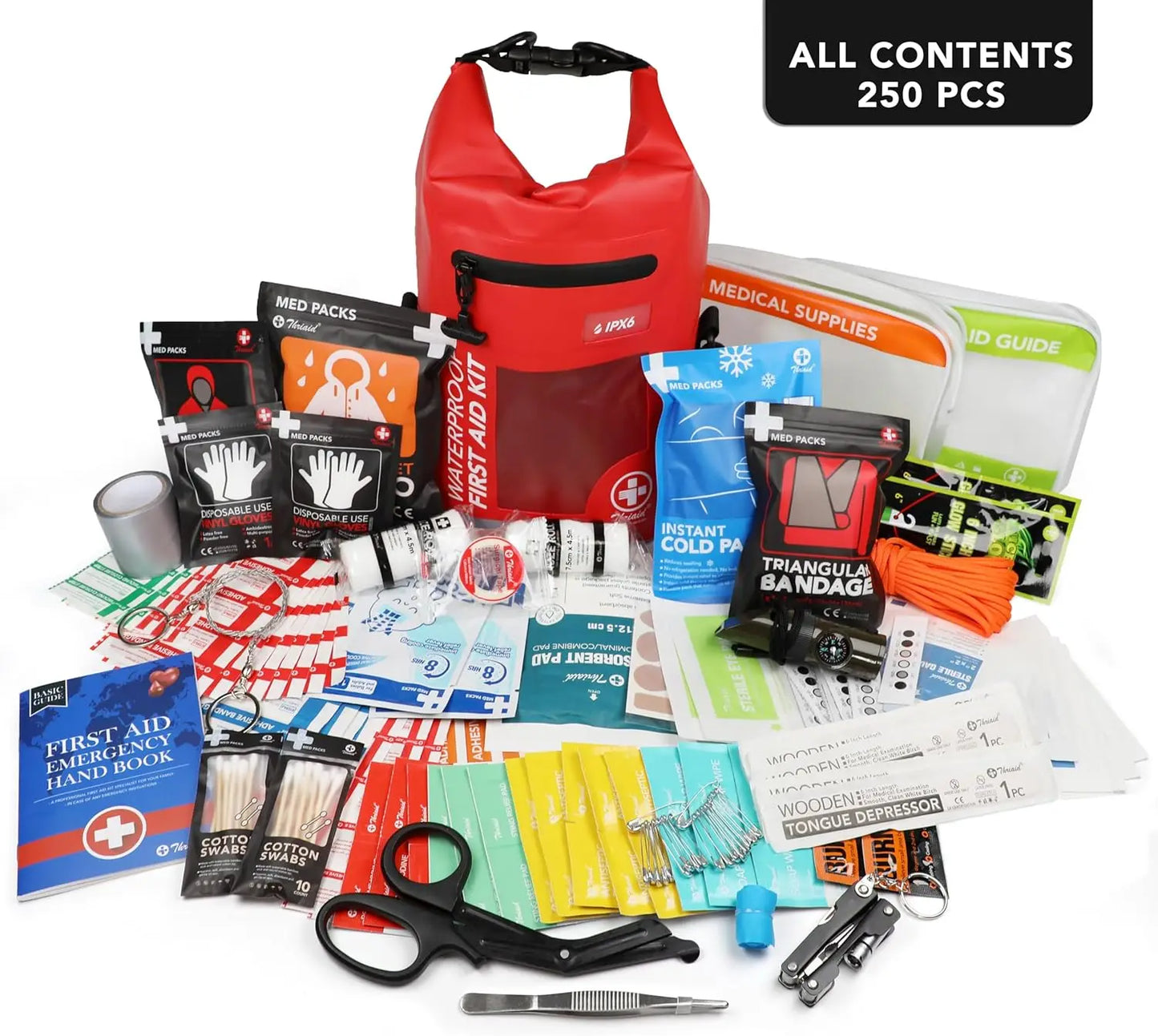 Waterproof 250 Piece First Aid Kit With Reflective Dry Bag