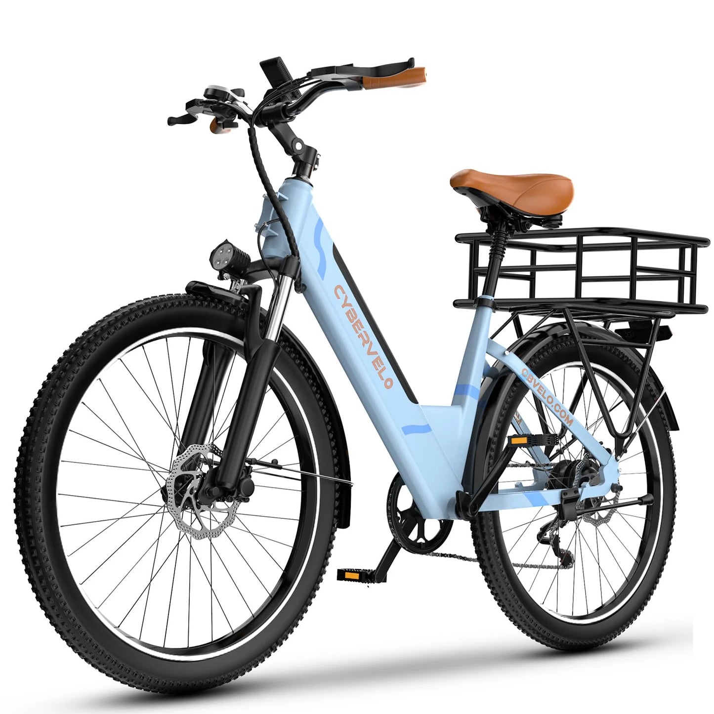Cybervelo 1000W Peak 26" Electric Bike Adults 80Miles Removable Battery 7-Speed Ebike Beach Snow Commute E Bicycle for Men Women EK2