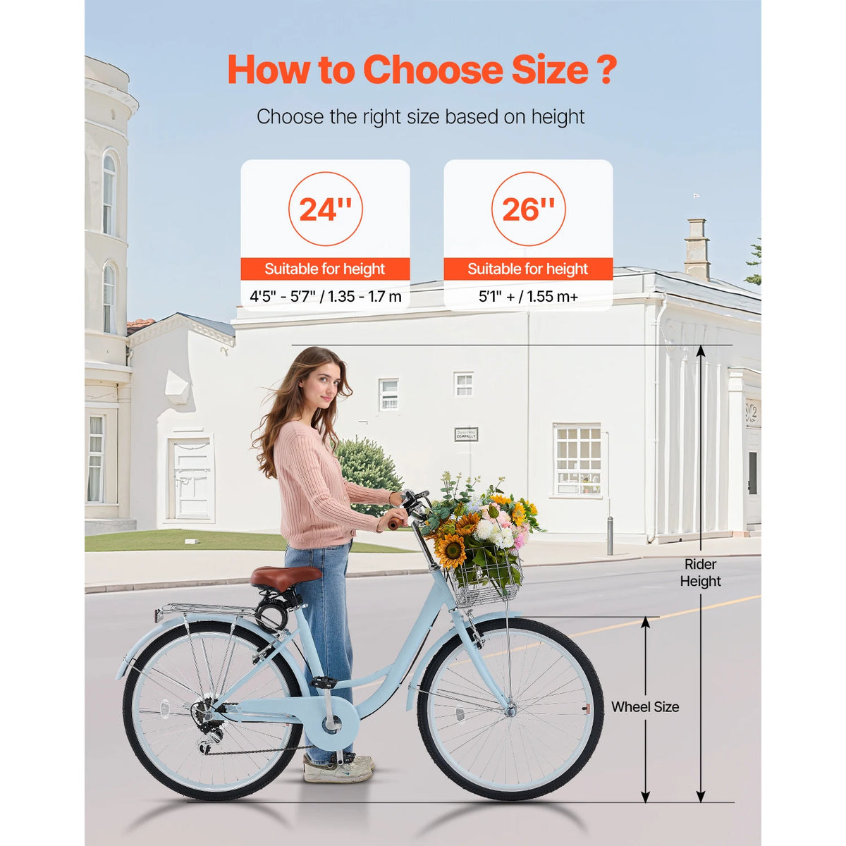 SucceBuy Beach Cruiser Bike With Basket And Rear Rack