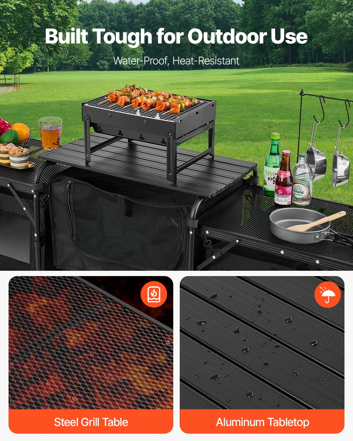 SucceBuy Camping Kitchen Table Aluminum Portable Cook Station
