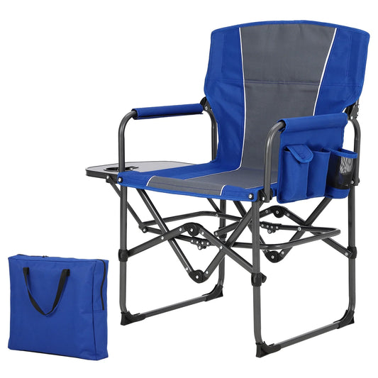 1 Pack / 2 Pack Oversized Heavy Duty Folding Directors Chair for Adults, 400 Lbs Capacity Portable Camping Chair with Side Table, Cup Holder & Side Pocket, Lawn Chairs for Camping, Beach, Garden, RV