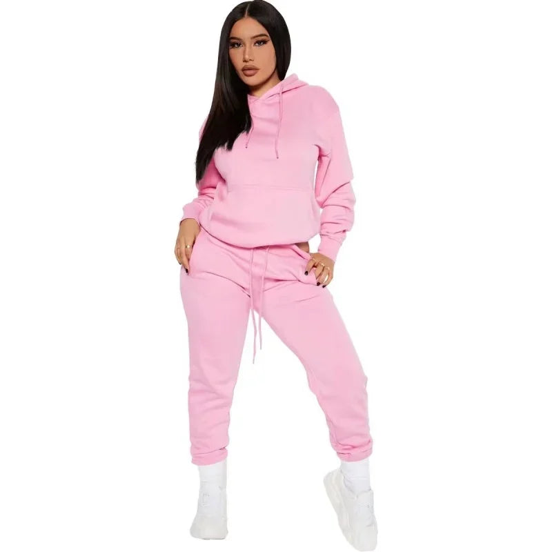 Winter Tracksuit Women Two Piece Set Hooded Sweatpants Casual Sportswear