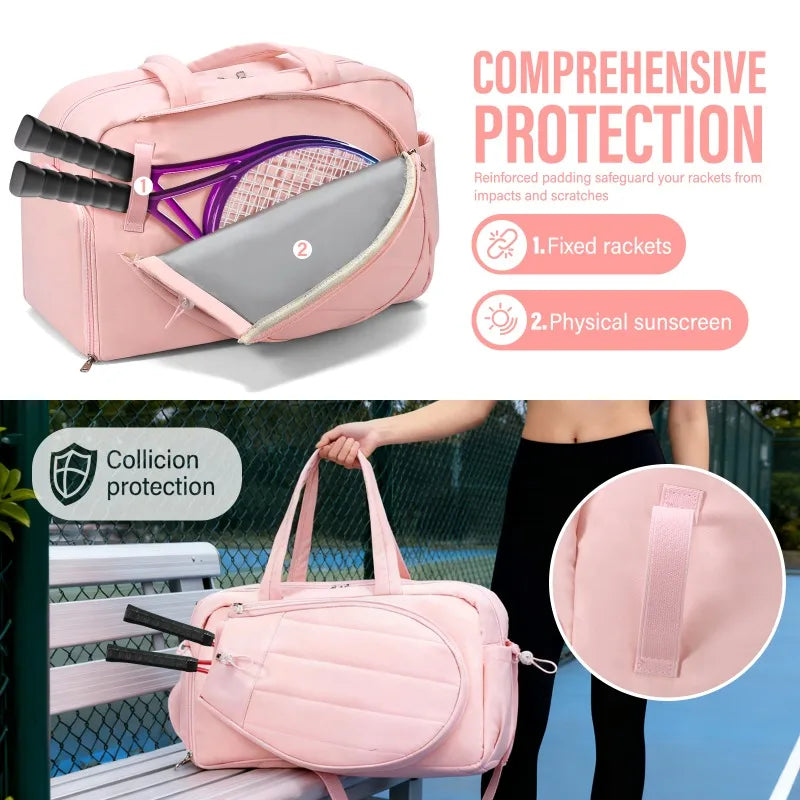 Two Rackets Tennis Gym Bag With Shoe Compartment For Women