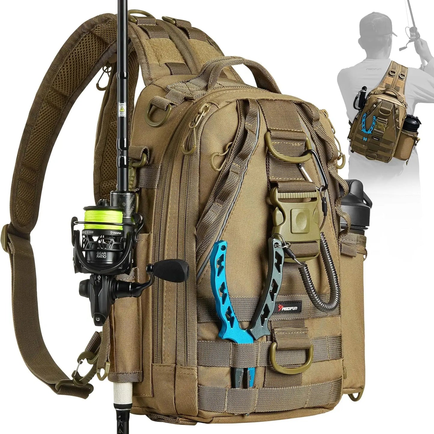 Water Resistant Fishing Tackle Backpack With Rod and Gear Holder
