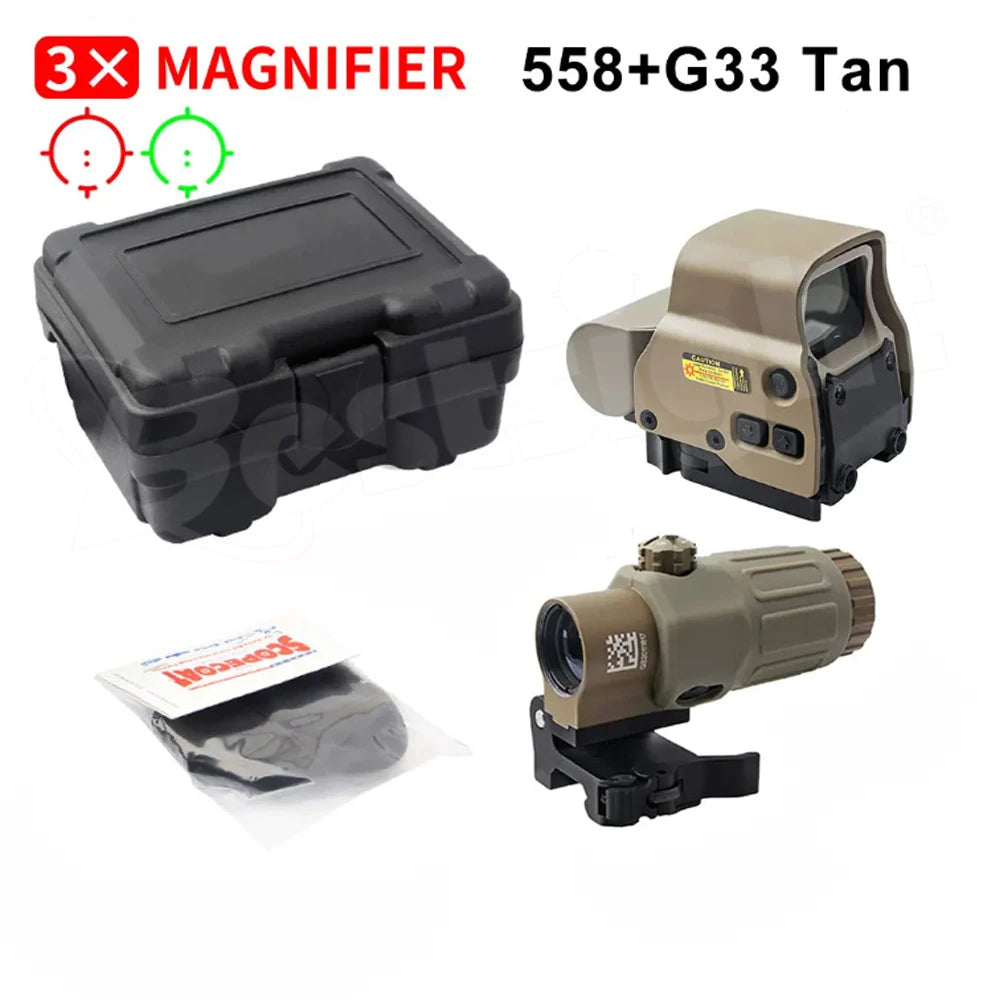 558 Red Dot Sight G33/G43/G45 Magnifier 558+G33 Holographic Sight with Switch to Side QD 20mm Rail Mount