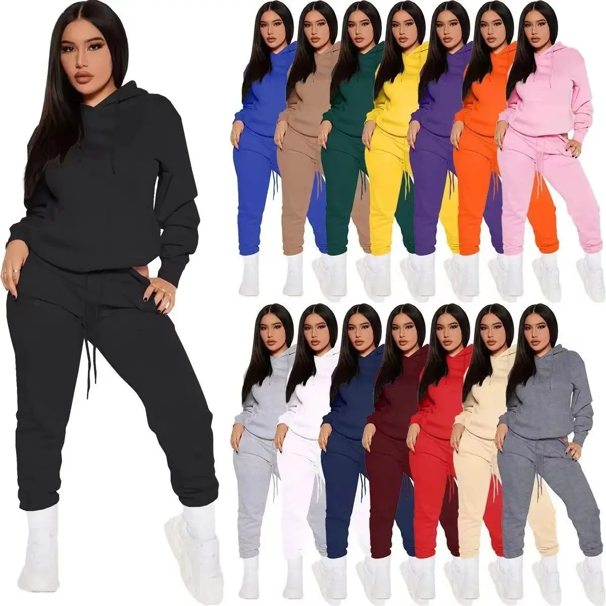 Winter Tracksuit Women Two Piece Set Hooded Sweatpants Casual Sportswear