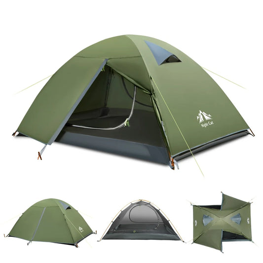 Night Cat 2-Persons Backpacking Tent: Waterproof Lightweight Camping Tent for Two People Hiking Outdoor Mountain with Aluminum Poles and Rainfly