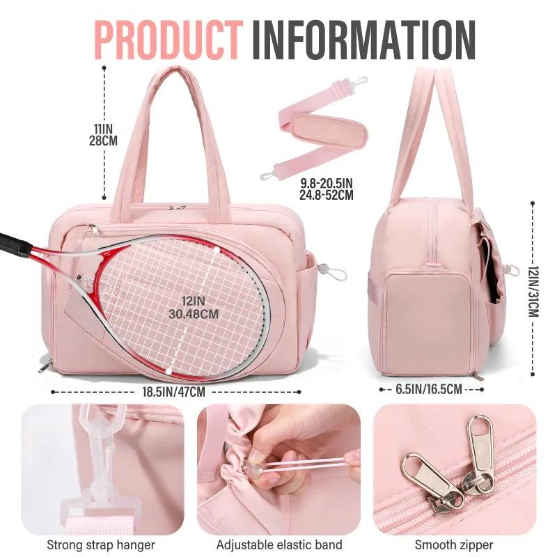 Two Rackets Tennis Gym Bag With Shoe Compartment For Women