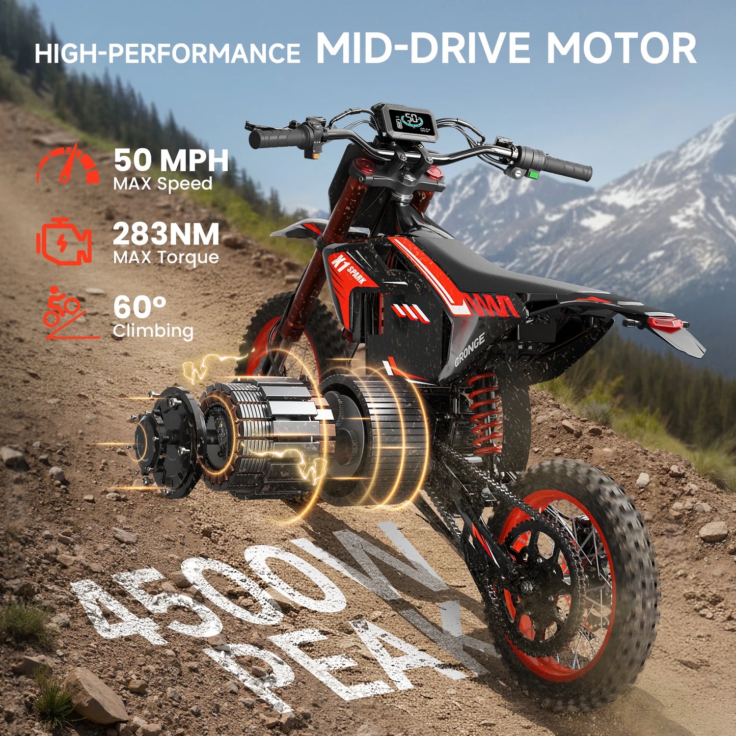 Electric Dirt Bike for Adults Teens 4500W Peak 60V 28.8Ah Battery Up to 60 Miles 50MPH Electric Motorcycle 14"/12" Fat Tire Mountain Off-Road E-Bike