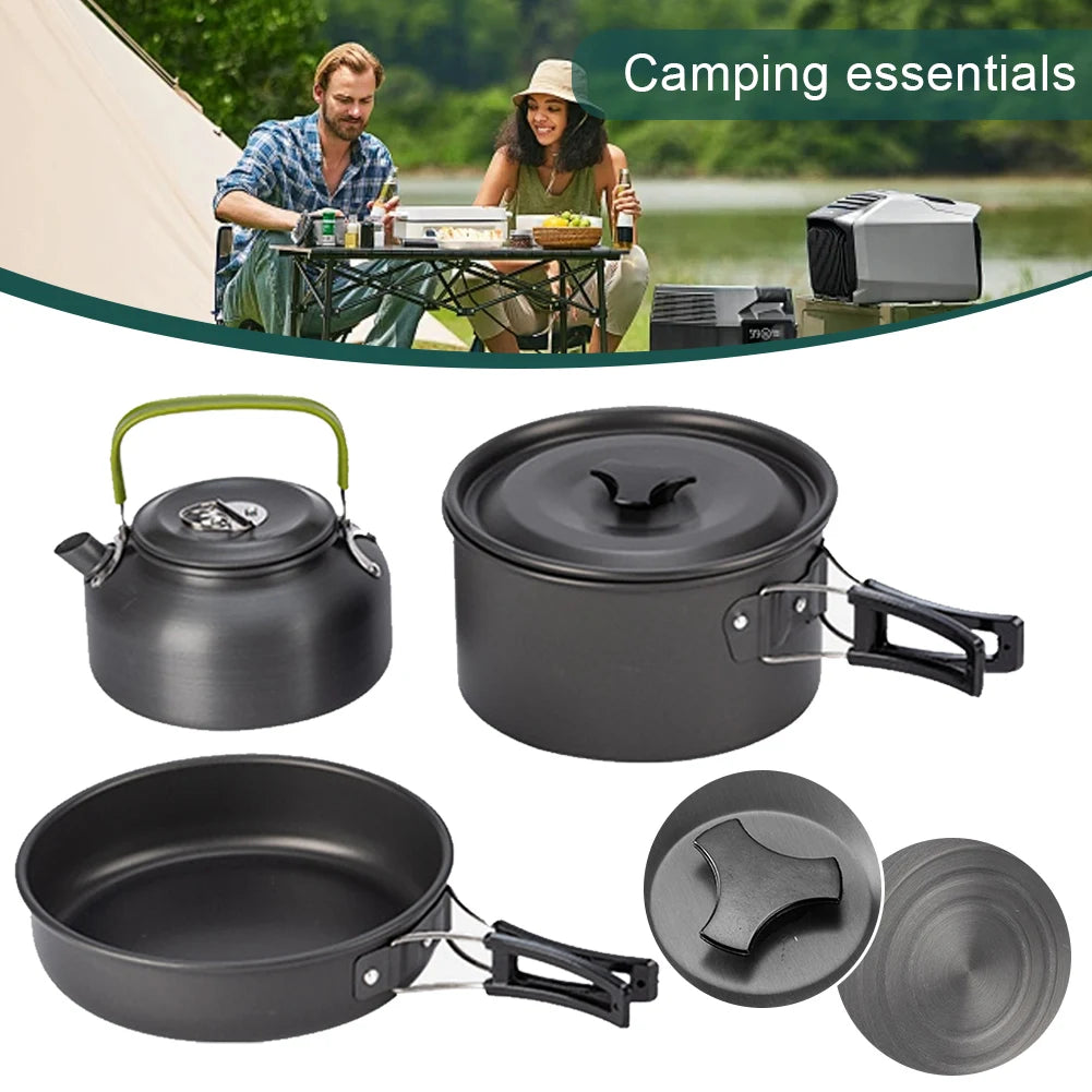 MOJOYCE 3-Piece Outdoor Camping Cookware Set with Mesh Bag