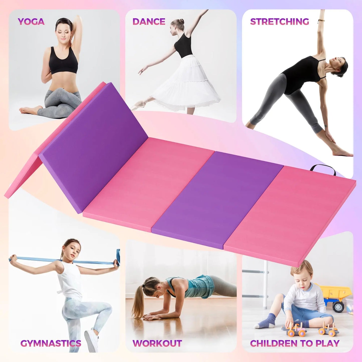 Gymnastics Mat,4-/5-fold Exercise Mats, Gymnastics Tumbling Mats, Thick Portable Home Gym Floor Pad for Yoga, Pilates, Aerobics