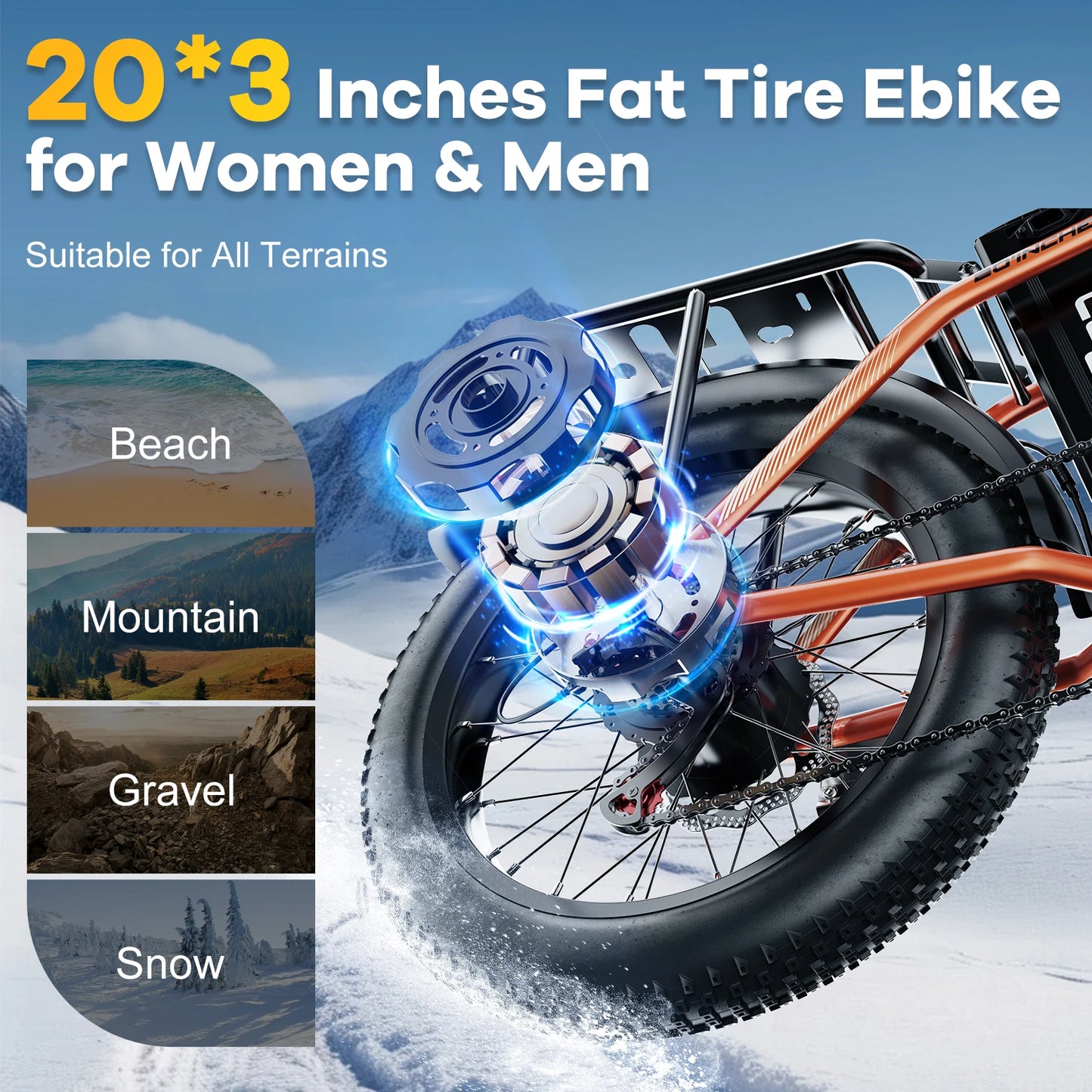 Cybervelo 1000W Peak High-speed Brushless Folding 20 Inch Fat Tire Electric Bike for Adults 48V 20.8Ah/50Ah Removable Battery 80 Miles Range Commuter E-Bicycle EK4