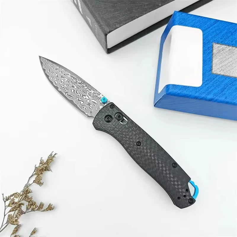 DIY Supplies BM 535 Damascus Folding Knife Carbon Fiber Handle
