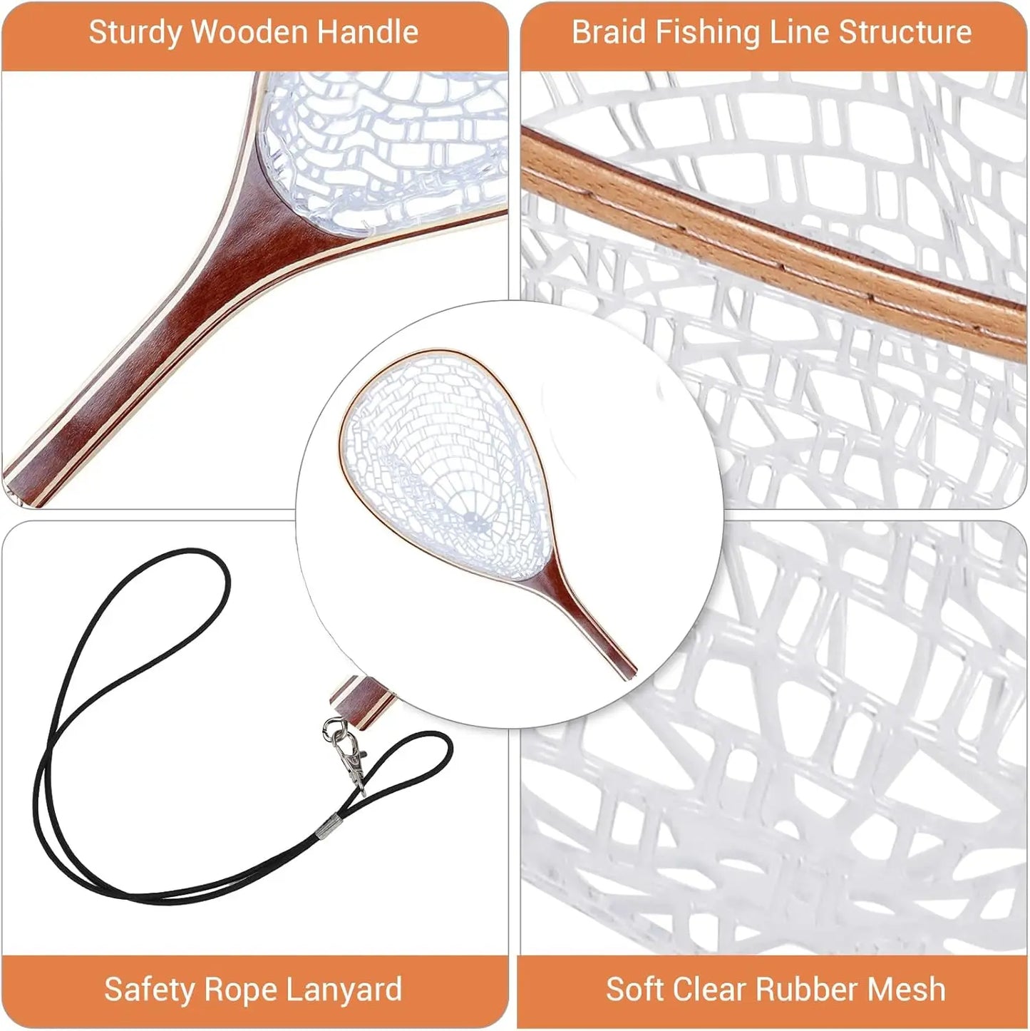 HiMISS Trout Fly Fishing Net With Wooden Handle for Release