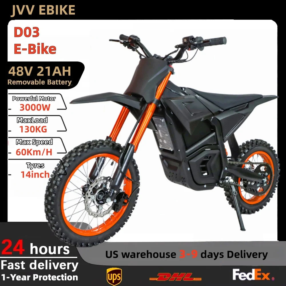 Electric Bicycle 3000W Motor 48V21AH Lithium Battery 60km/h Electric Bike 14" Fat Tire Snow E-bike electric dirt bike for Adults