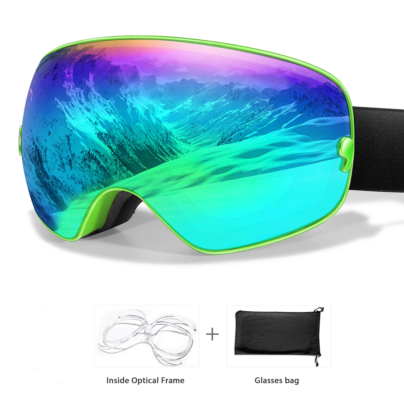 Winter Ski Goggles UV400 Anti Fog Unisex Free Frame Bag