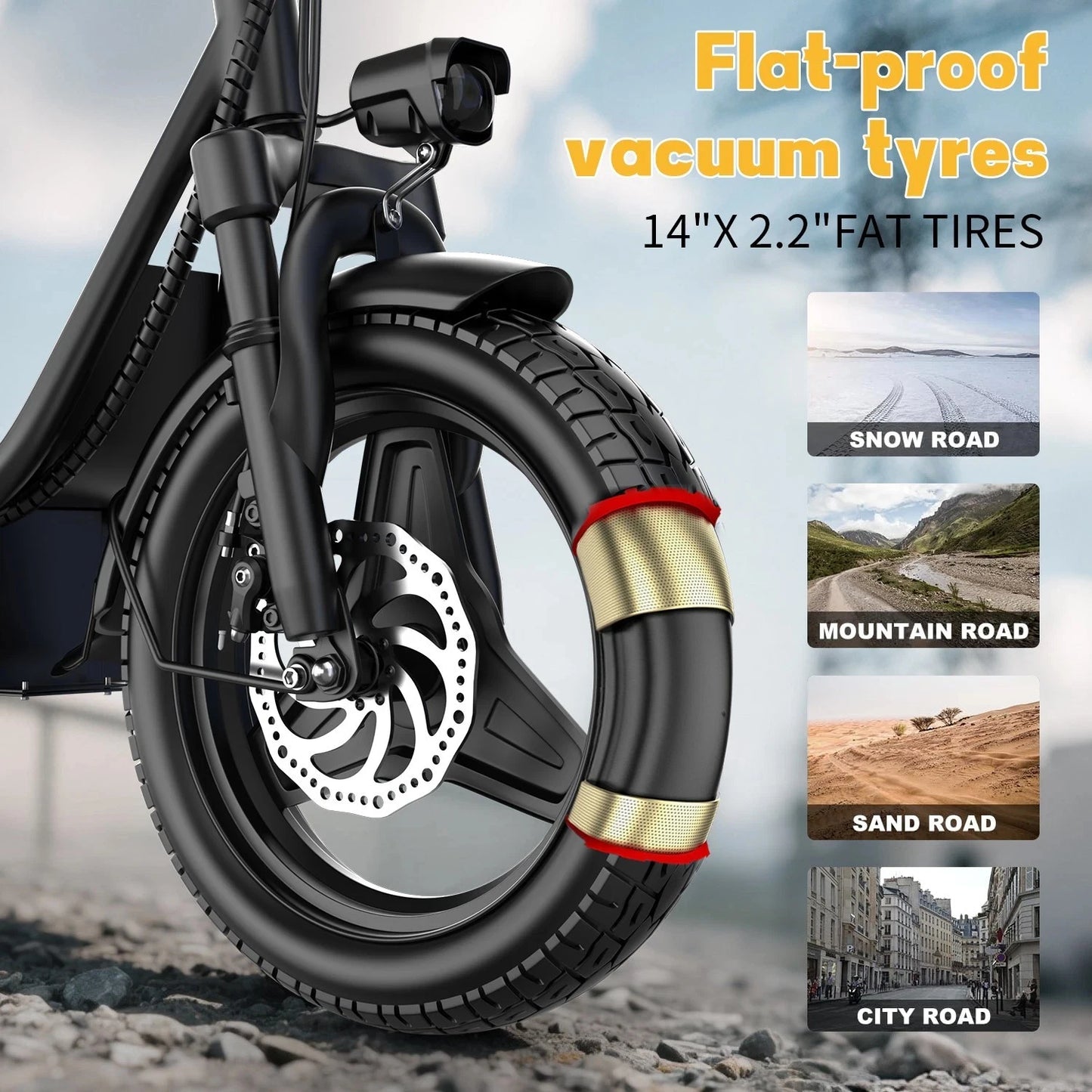 UPlee GQ8 Electric Bike For Adults, Folding Electric Bike, 500W Peak Motor, Scooter EBike With 14" Tire 48V 15AH Battery