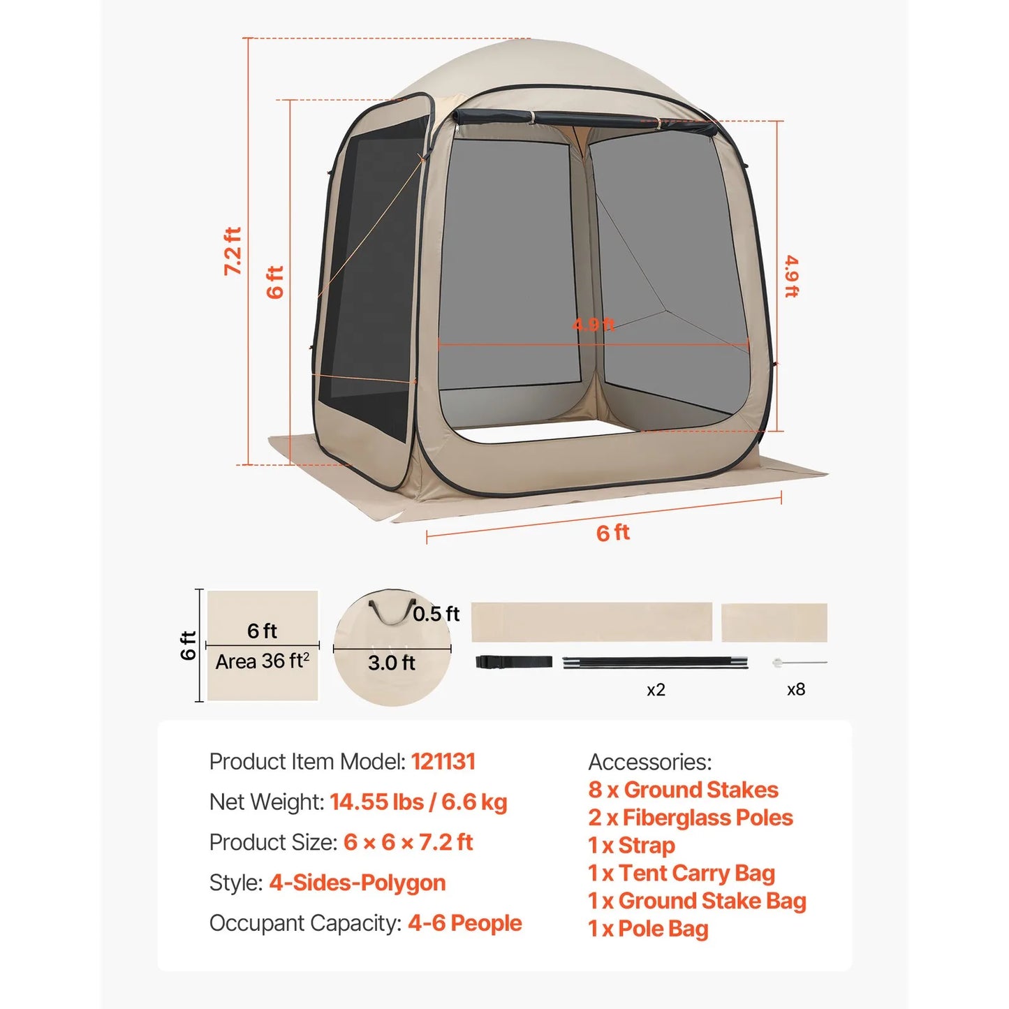 Pop Up Screen House Tent Gazebo For Camping 4-6 People