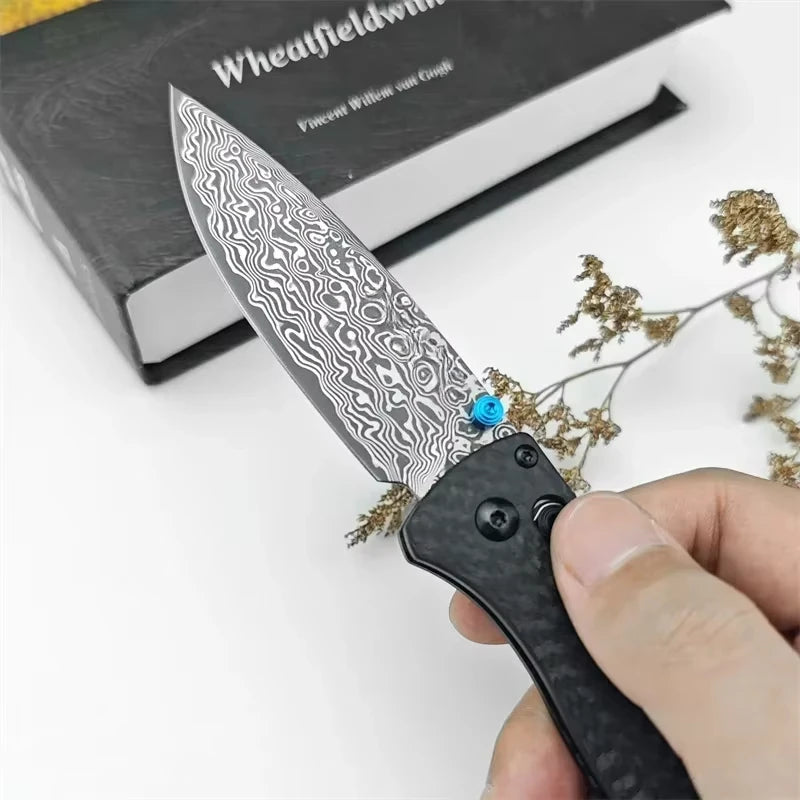 DIY Supplies BM 535 Damascus Folding Knife Carbon Fiber Handle