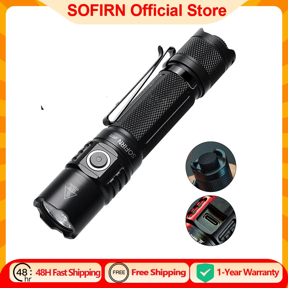 Sofirn SP35T 3800lm Tactical 21700 Flashlight Powerful LED Light USB C Rechargeable Torch with Dual Switch Power Indicator ATR