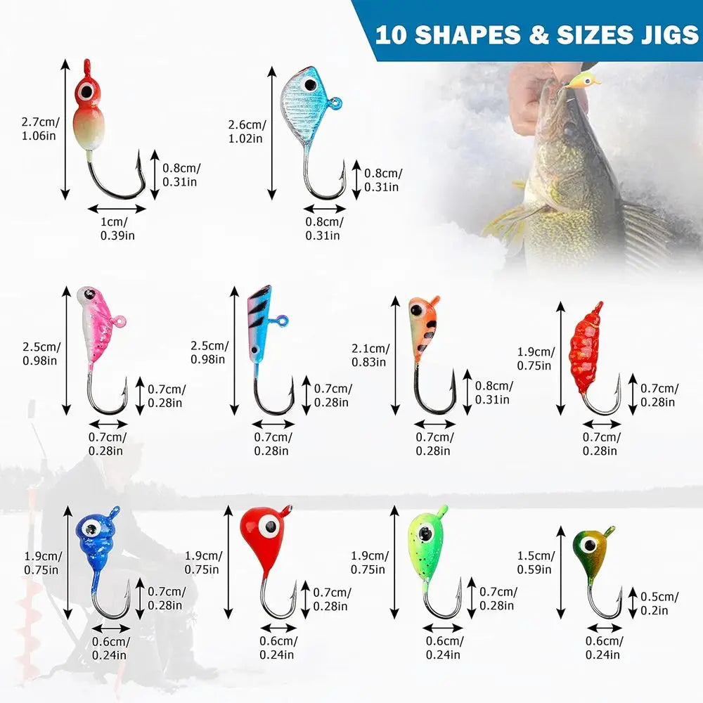 Winter Ice Fishing Lure Kit With Jigs And Hooks Walleye
