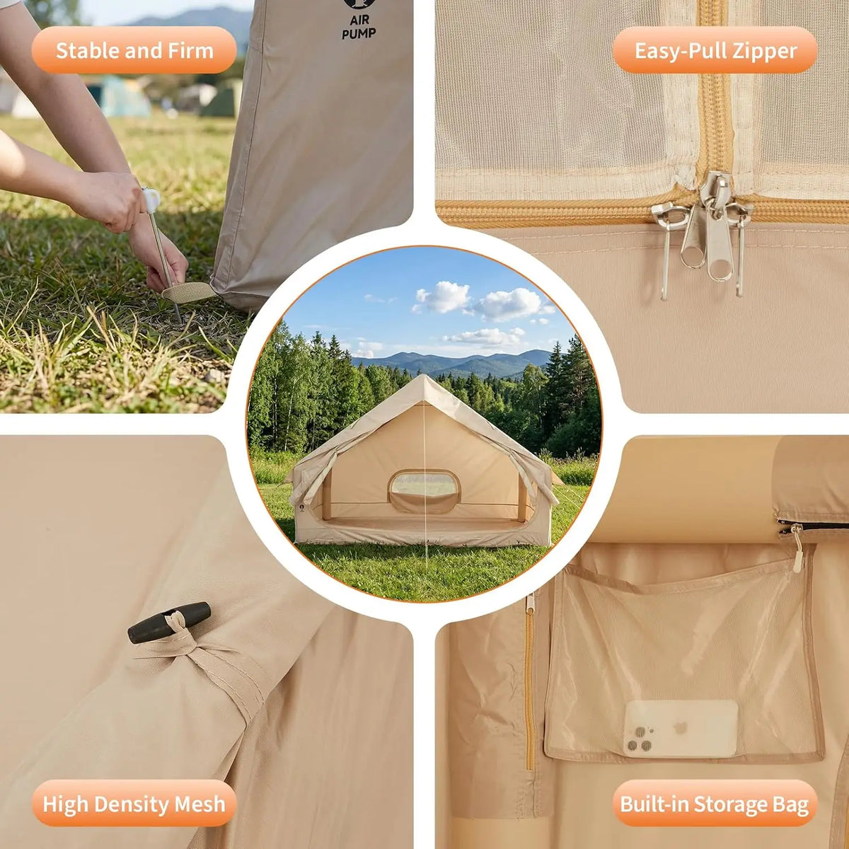 Inflatable Waterproof Camping Tent With Stove Jack And Mesh Windows