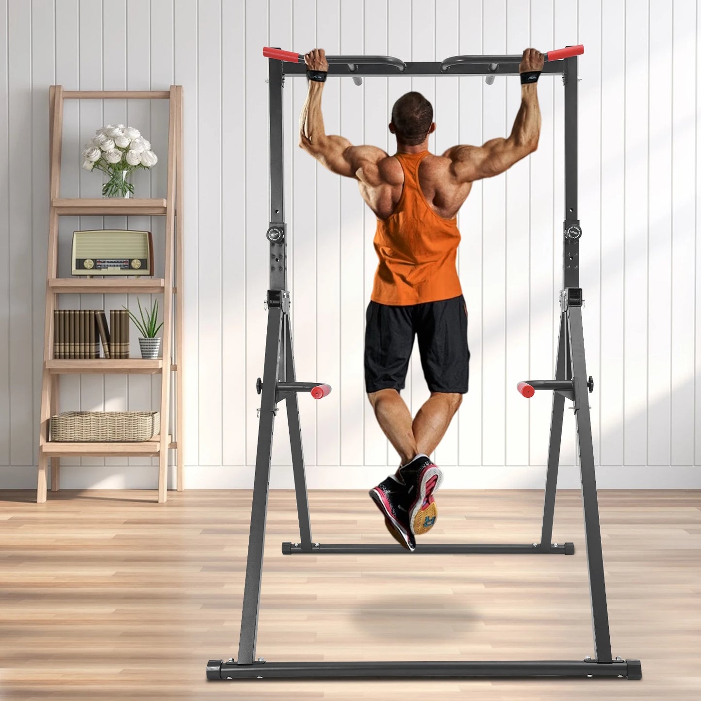 NEW Foldable Power Tower Dip Station, Height Adjustable,175cm-230 cm, Triangular Pull Up Station, 200kg, Multifunctional Fitness