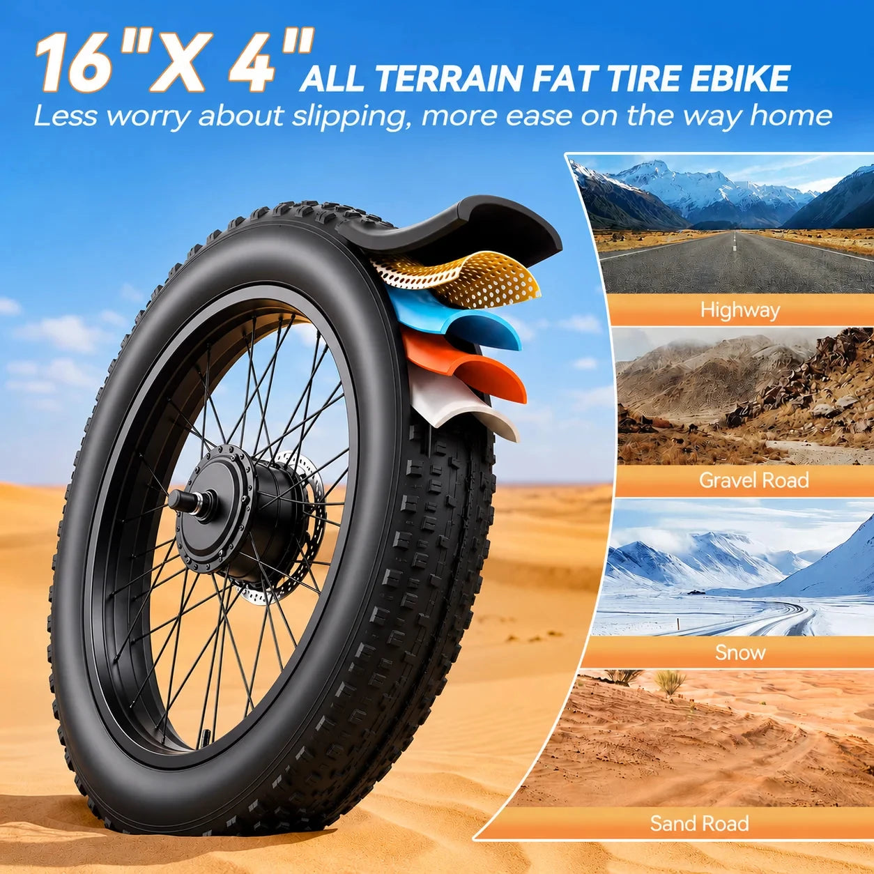 1000W Peak Electric Bike 48V15AH Battery Full Suspension 7 Speed 16*4 Inch Fat Tire All Terrain Off Road E-bike Motorcycle for Adults