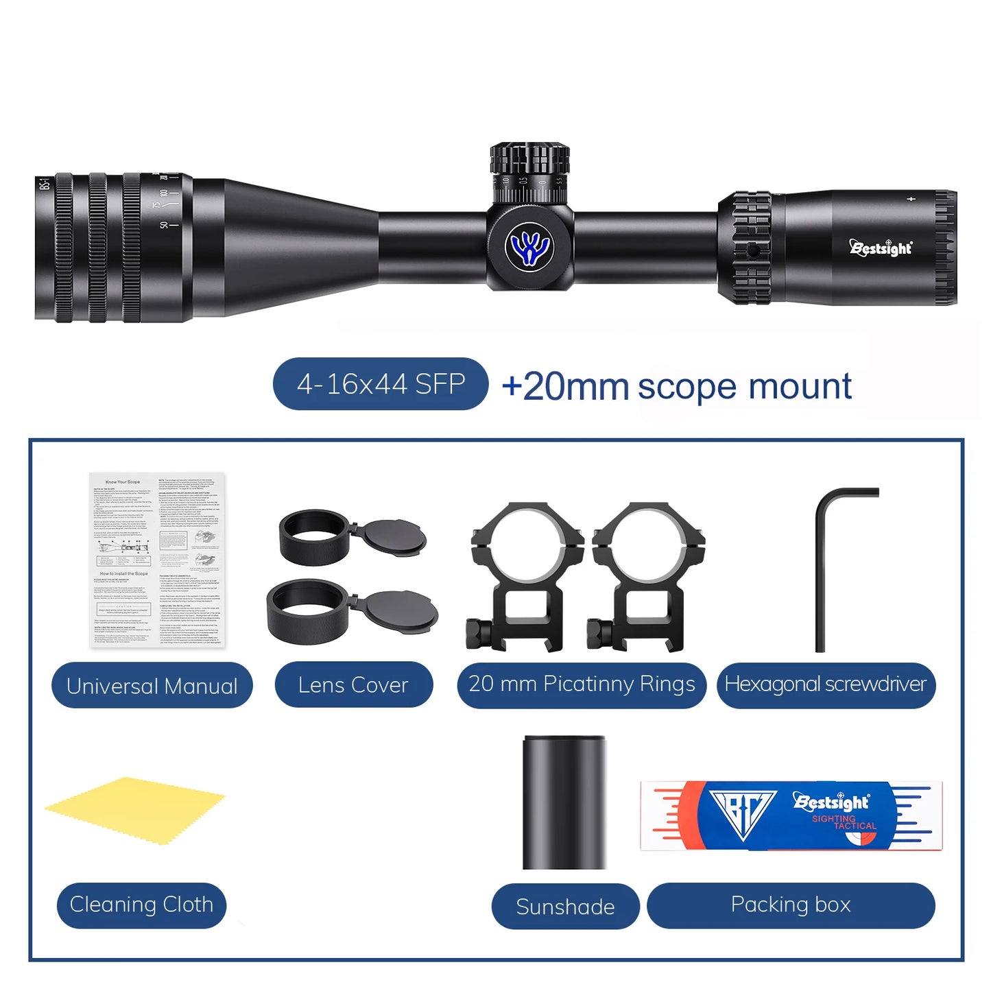 Bestsight Tactical 4-16x44 AOE Scope For Hunting And Airsoft