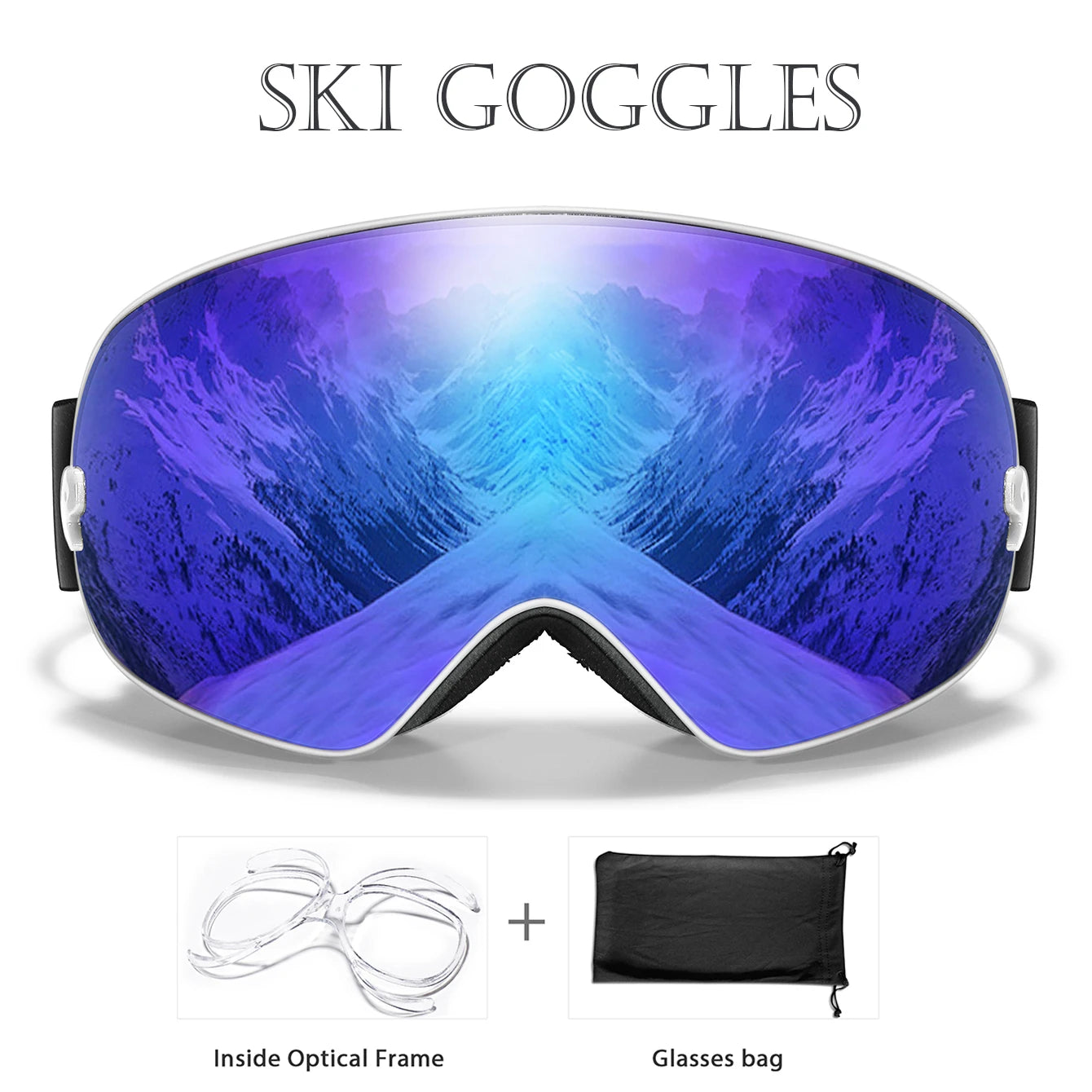 Winter Ski Goggles UV400 Anti Fog Unisex Free Frame Bag
