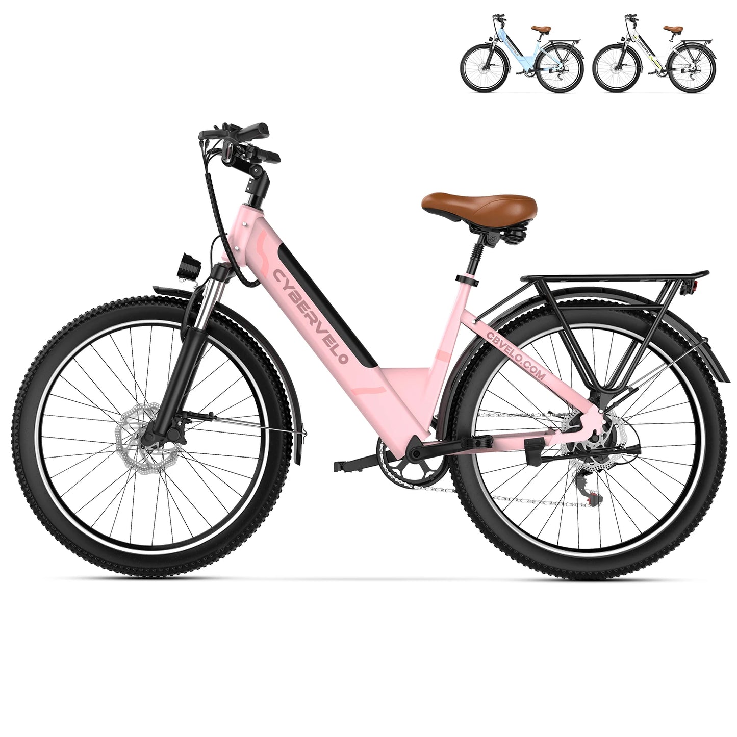 Cybervelo 1000W Peak 26" Electric Bike Adults 80Miles Removable Battery 7-Speed Ebike Beach Snow Commute E Bicycle for Men Women EK2