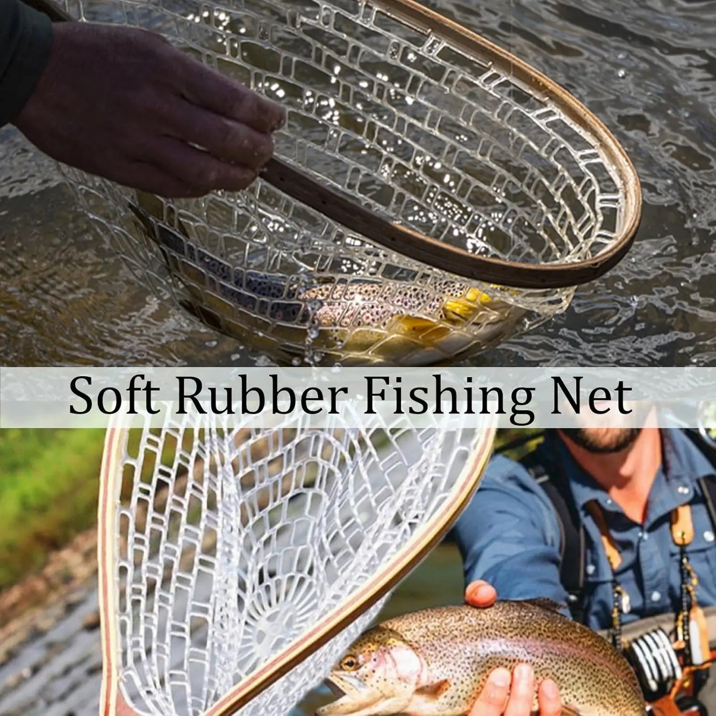 HiMISS Trout Fly Fishing Net With Wooden Handle for Release