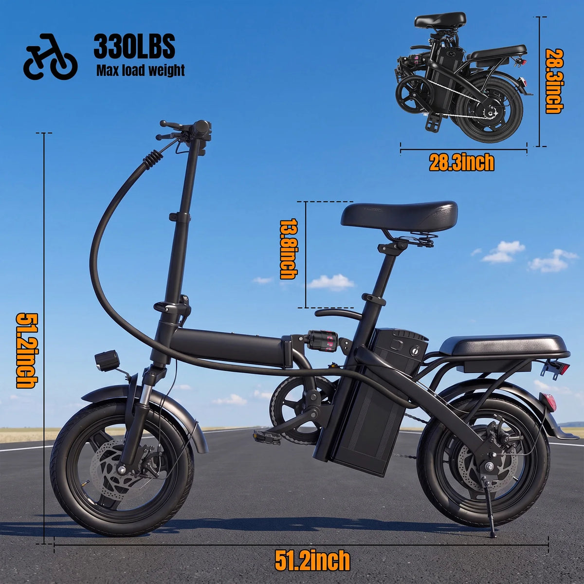 FURIDER Folding Electric Bike With Removable Battery And Shock Absorption