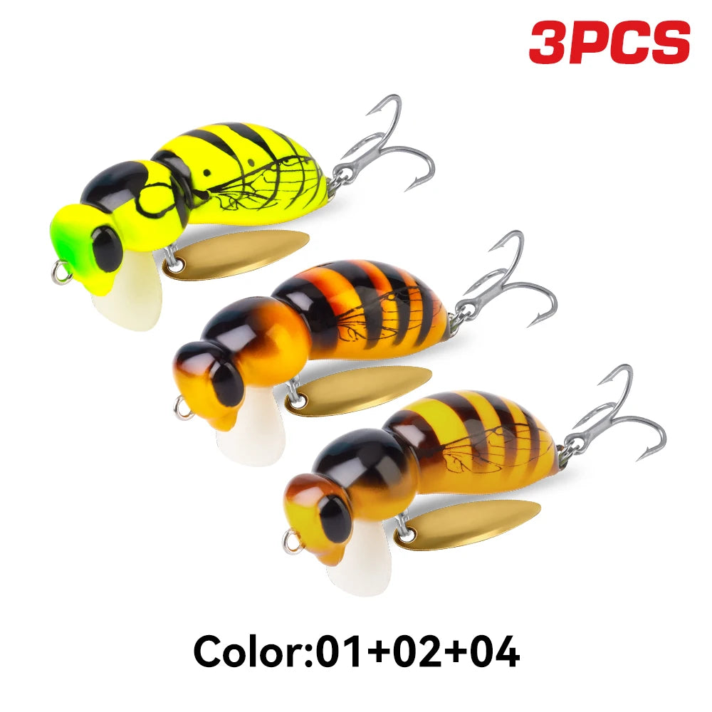 Kingdom 3Pcs Wasp Minnow Topwater Fishing Lure Two Types 35mm 3.9g Floating Spinner Single Hook Artificial Hard Baits Bass Pike