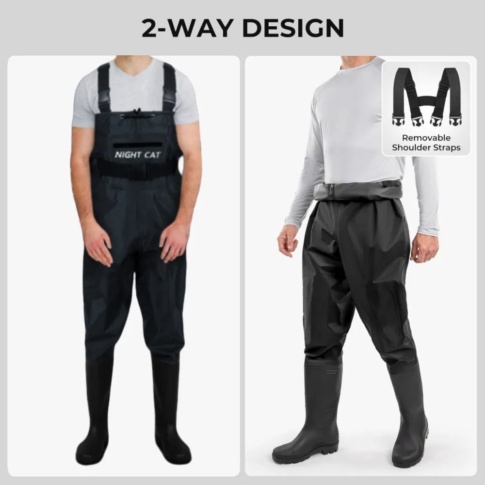 Night Cat Waterproof Fishing Waders: Hunting Chest Waders with Bootfoot and Belt For Man Woman Fishing Washing Farming Working Breathable, Lightweight, Black  Sizes 6.5–13