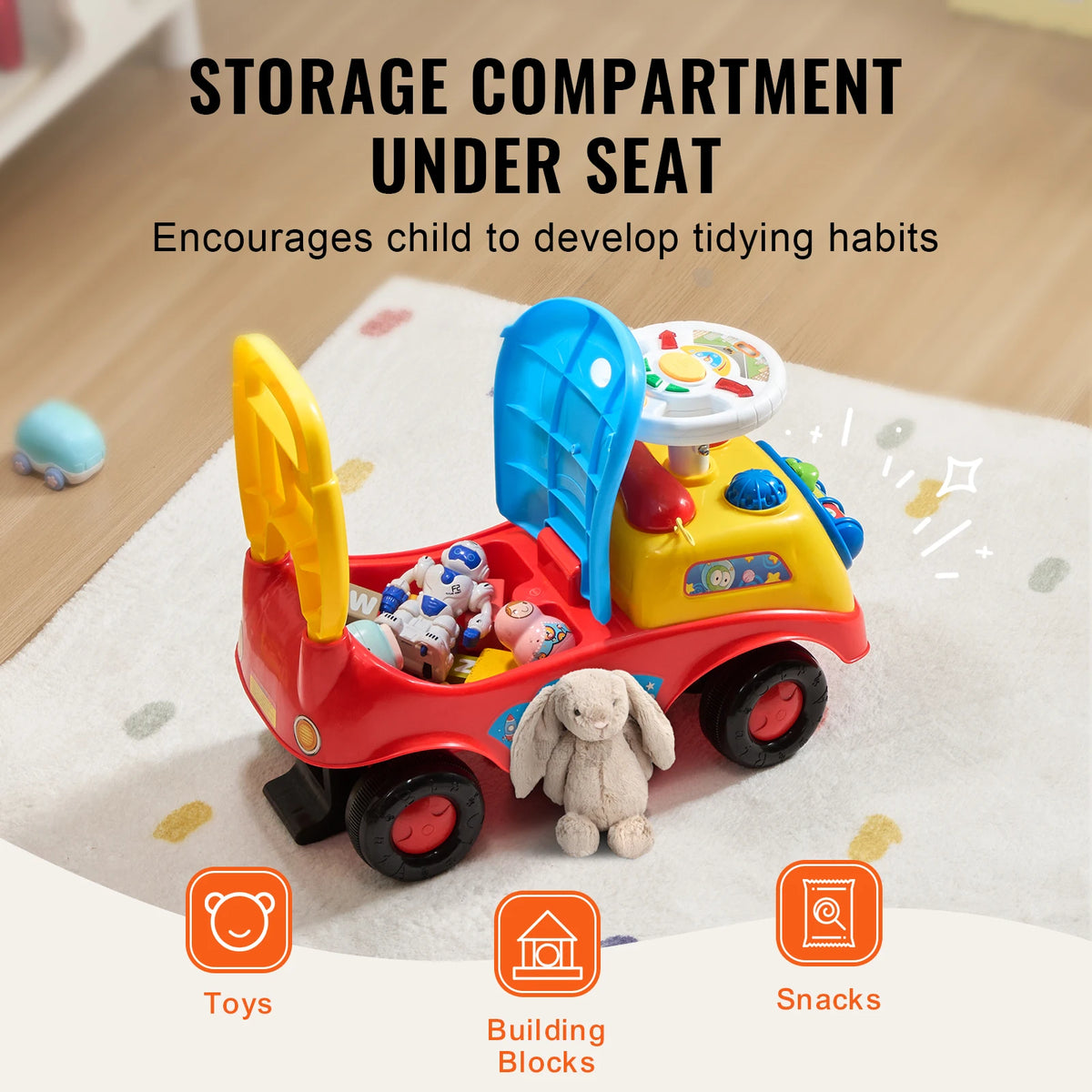 SucceBuy Toddler Push Ride On Car With Music Steering Wheel