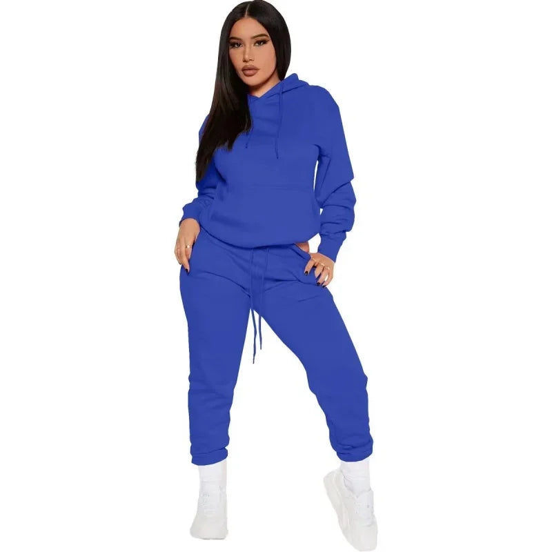 Winter Tracksuit Women Two Piece Set Hooded Sweatpants Casual Sportswear