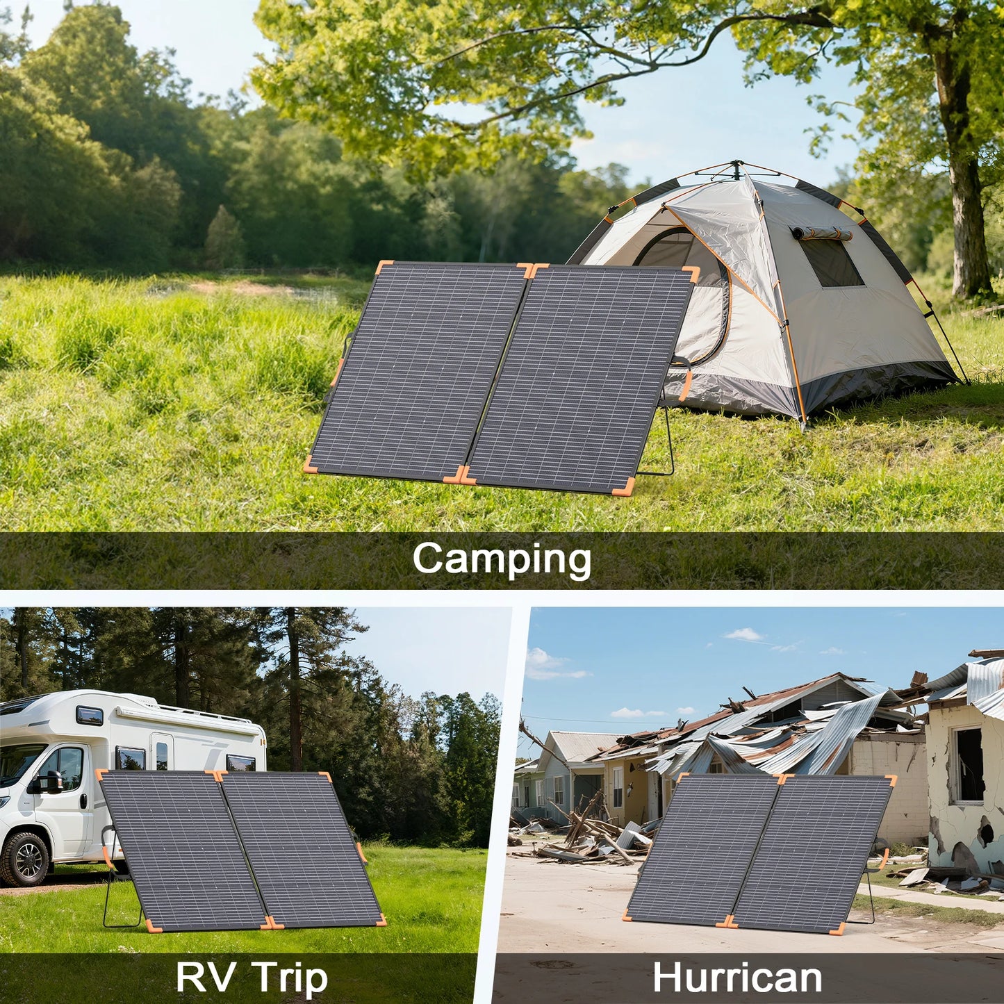MHPOWOS 400W/200W/100W Bifacial Solar Panel Foldable Solar Charger IP68 Waterproof Solar Generator Camping RV Emergency Supply