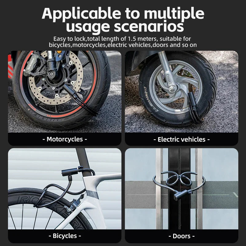 ROCKBROS Bicycle Lock Portable Anti-theft Zinc Alloy Chain Lock MTB Road Cycling Motorcycle Electric Scooter Bike Accessories