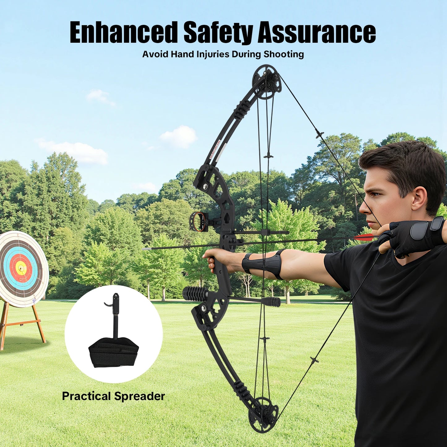 Compound Bow With Adjustable Draw Weight And 3 Pin Sight