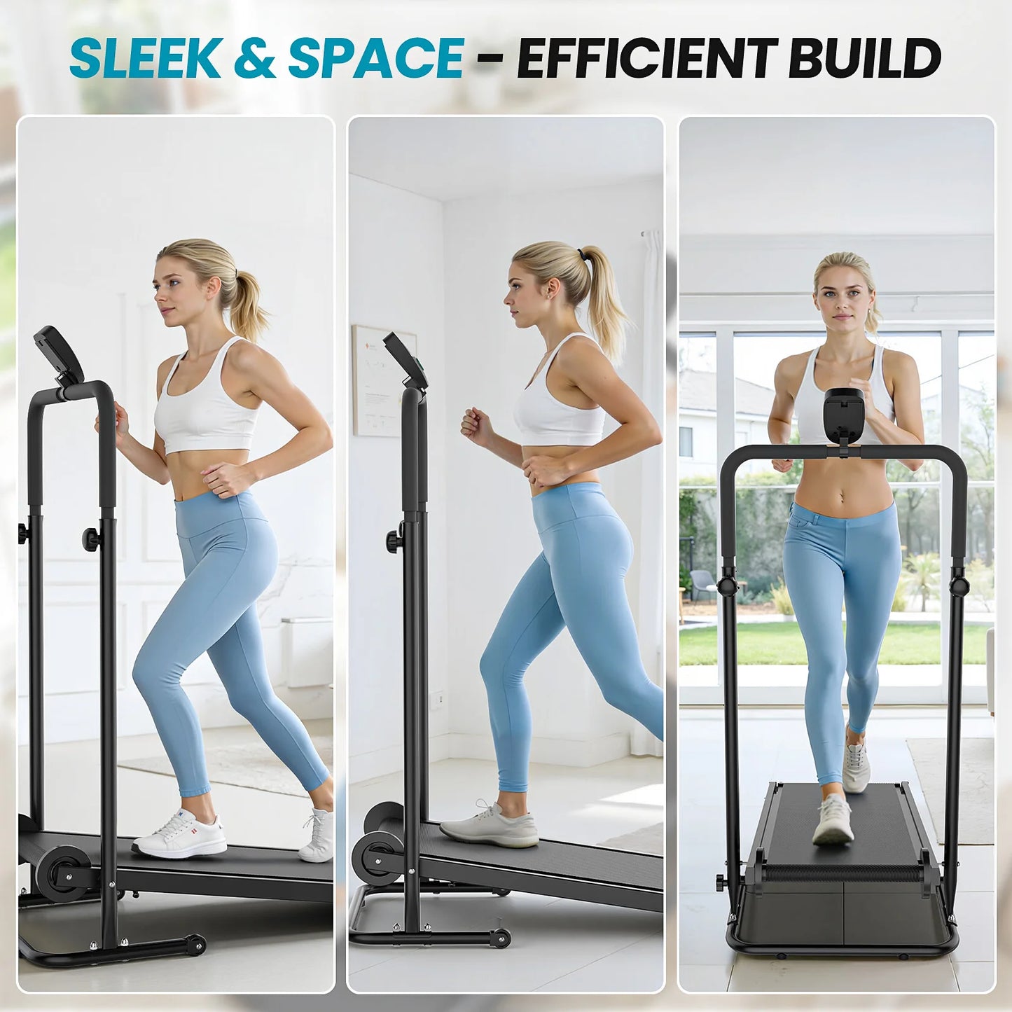 Akluer Non-Motorized Foldable Workout Treadmill - Dual Flywheel with Fixed Incline, LCD Monitor, Slip-Resistant Belt & Comfort Foam Grips for Small Home and Apartment Gym Use