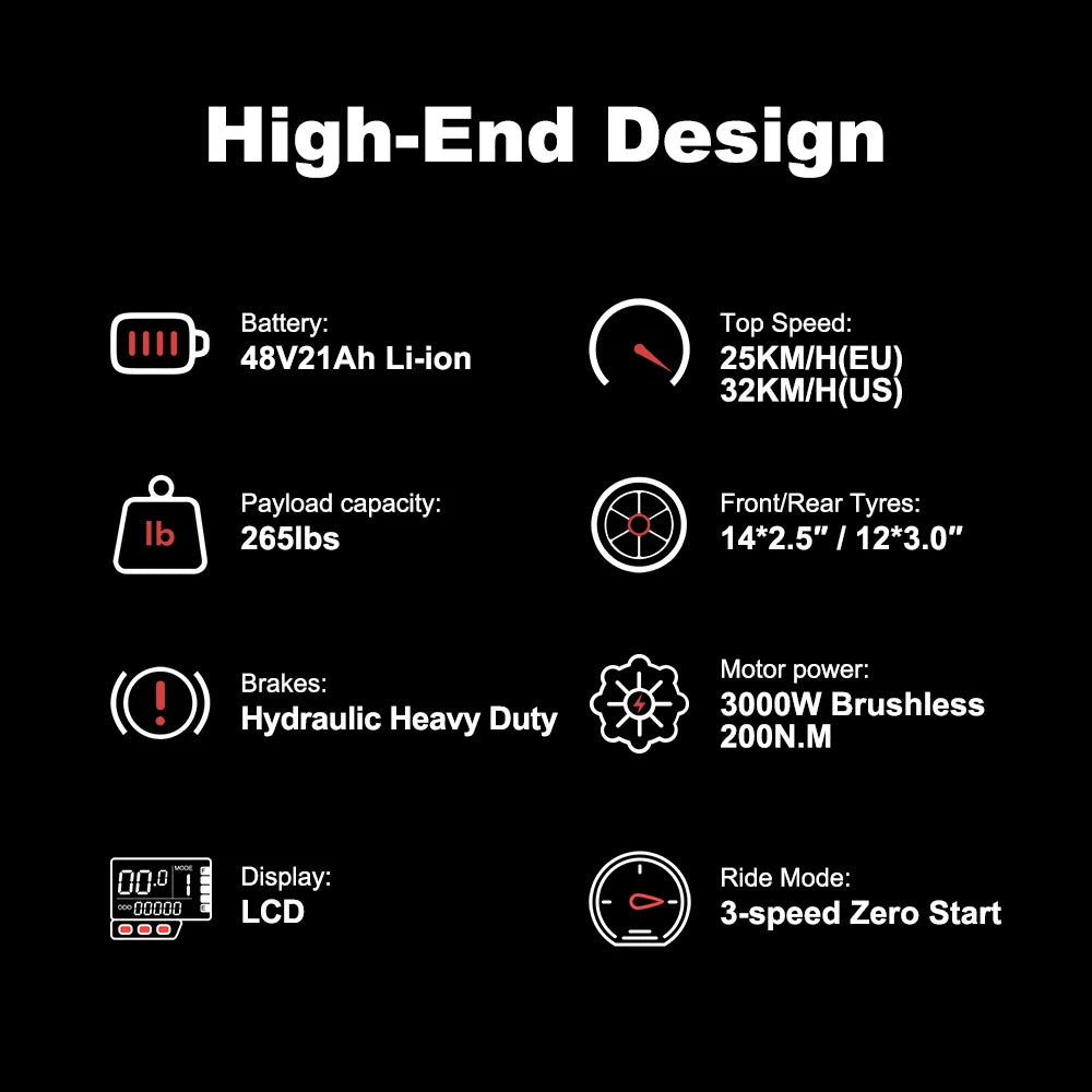 Electric Bicycle 3000W Motor 48V21AH Lithium Battery 60km/h Electric Bike 14" Fat Tire Snow E-bike electric dirt bike for Adults