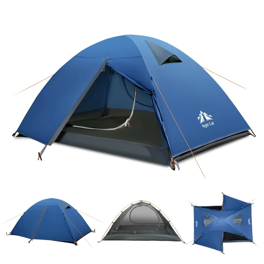 Night Cat 2-Persons Backpacking Tent: Waterproof Lightweight Camping Tent for Two People Hiking Outdoor Mountain with Aluminum Poles and Rainfly