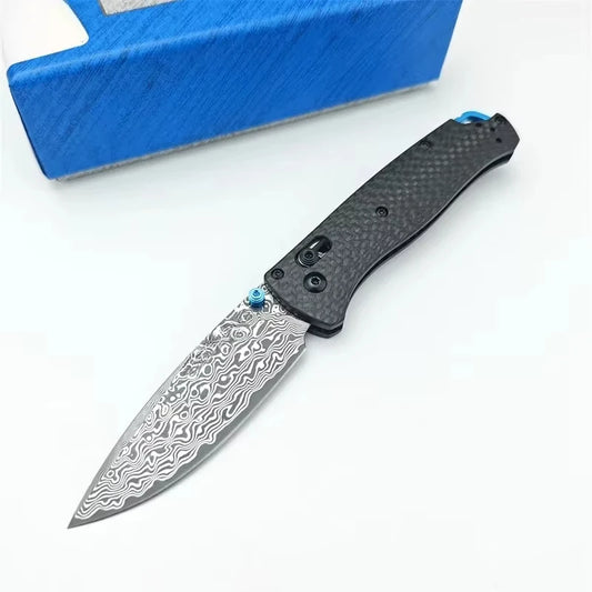DIY Supplies BM 535 Damascus Folding Knife Carbon Fiber Handle