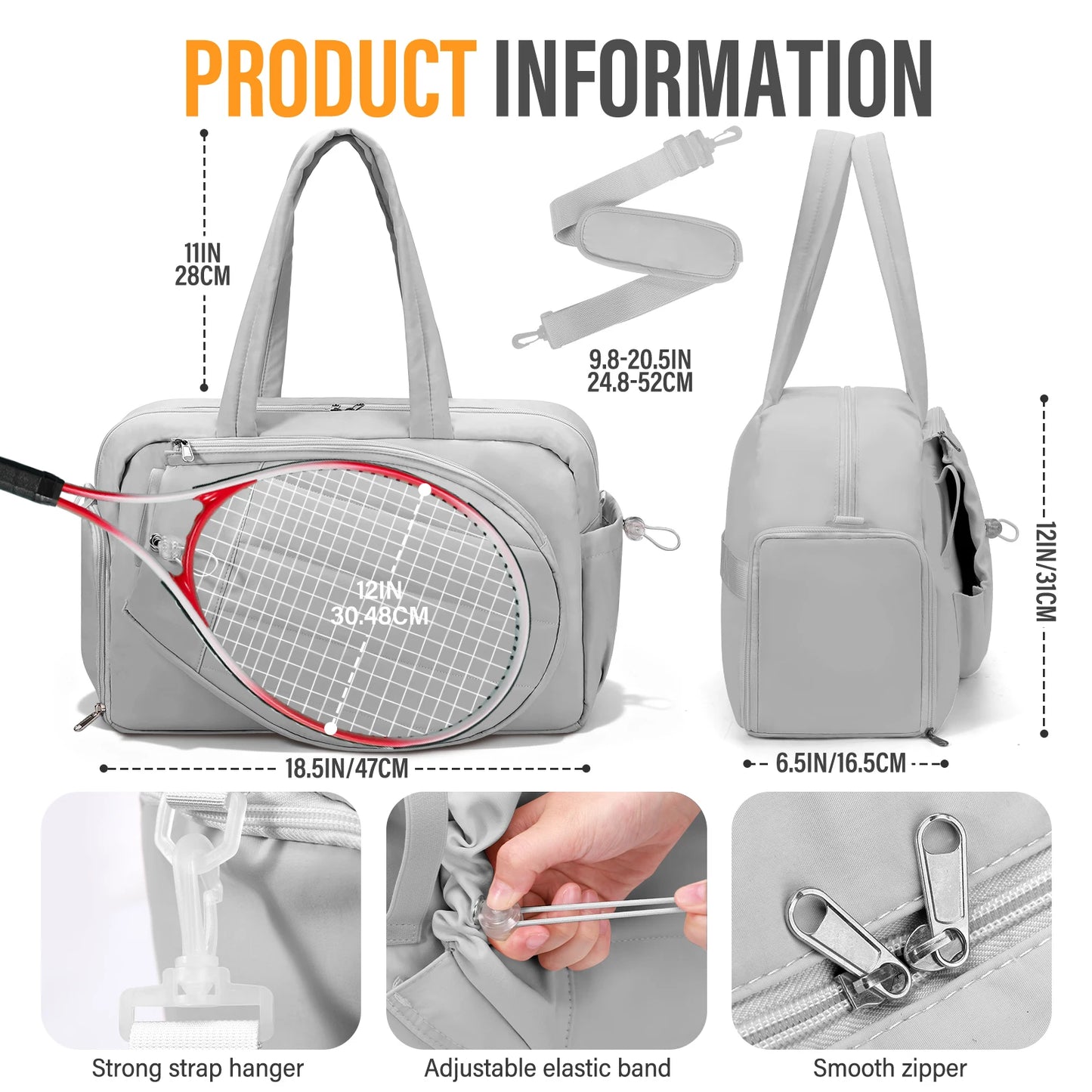 Two Rackets Tennis Gym Bag With Shoe Compartment For Women